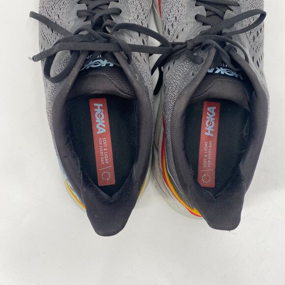 HOKA One One Mens Clifton 8 Running Shoes Athletic Sneakers Gray Red Mens 13 - Picture 10 of 16